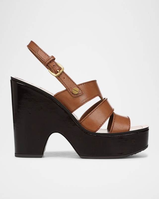 Peony Leather Slingback Platform Sandals